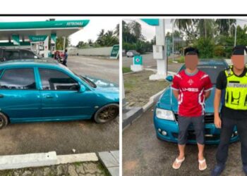 SEORANG lelaki bersama kenderaan yang ditahan anggota Pasukan Gerakan Am (PGA)  selepas disyaki menyalahgunakan kad pengenalan diri orang lain untuk menebus BUDI95 bagi tujuan penyeludupan di Pengkalan Kubor, Tumpat, Kelantan.