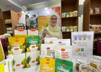 RAZANA Fatin Abdul Rahman bersama beberapa produk snek buah-buahan keluaran PakCHIPS.