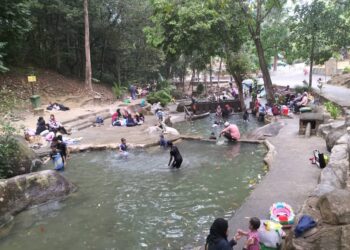 ORANG ramai tidak melepaskan peluang untuk berkelah dan 
mandi-manda di Taman Rimba Teluk Bahang, Pulau Pinang ketika 
cuaca panas. – UTUSAN/SAFINA RAMLI