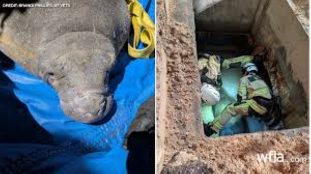 Lembu laut tersangkut dalam longkang