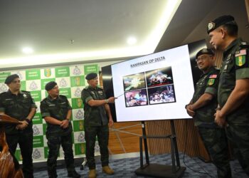 KOMANDER Briged Tengah Pasukan Gerakan Am, Senior Asisten Komisioner Hakemal Hawari ketika sidang akhbar Op Cig- Mega dan Op Delta