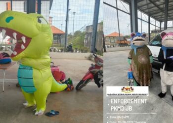 ANTARA individu yang ditahan JKM Johor Bahru kerana mengemis menggunakan kostum di sekitar sebuah pusat beli-belah di bandar raya Johor Bahru.