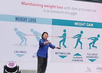 Perunding Kanan Endokrinologi, Dr. Chan Siew Peng  menunjukkan punca kesukaran menurunkan berat badan dengan diet dan senaman