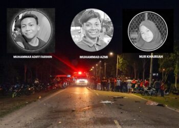 TIGA pelajar maut selepas motosikal yang mereka tunggangi bertembung dengan sebuah lagi motosikal dari arah bertentangan.