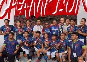 SKUAD Ragbi tujuh sebelah lelaki (7s) negara apabila muncul juara Kejohanan Ragbi Tujuh Asia Tenggara (SEA 7s) di Singapura.-IHSAN Malaysia Rugby