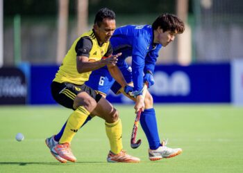 FIH Hockey World Cup 2026 Qualifiers, Ismailia (M)
19 Malaysia v Japan (3/4)

Picture: HAYASUKE Sana of Japan clashes with Muhammad Jalil (C) player of Malaysia

WorldSportPics/Frank Uijlenbroek
No Archive Allowed