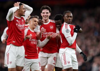 JARINGAN Eberechi Eze dan Declan Rice memastikan Arsenal melangkah ke suku akhir Liga Juara-Juara Eropah dengan penuh bergaya selepas berjaya menundukkan Bayer Leverkusen di Stadium Emirates, awal pagi tadi-IHSAN FB ARSENAL