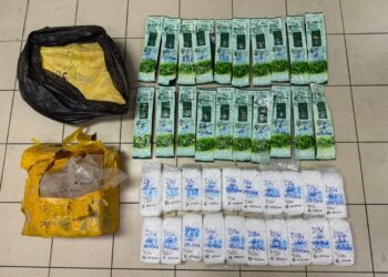 DADAH jenis ketamin yang dijumpai dalam guni di Pantai Pasir Bogak di Pulau Pangkor, semalam.