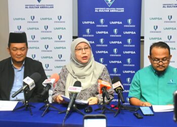 YATIMAH Alias (tengah) dalam sidang akhbar pada Majlis Iftar UMPSA bersama Media 2026 di Swiss-bel Hotel di Kuantan, Pahang. - FOTO/SHAIKH AHMAD RAZIF