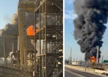 SATU letupan besar berlaku di di Loji Penapisan Minyak Port Arthur, Texas. - X