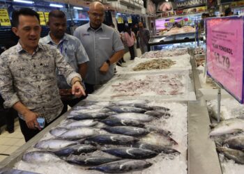 GOH Choon Aik (kiri) ketika menghadiri program Jelajah Pantau Sempena Hari Raya Aidilfitri di Mydin Bukit Mertajam, Pulau Pinang hari ini.-UTUSAN/DANIAL SAAD