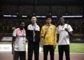 ARMIN (dua dari kanan) meraih emas dalam acara 110m lari berpagar di Terbuka Singapura 2026.- IHSAN OLAHRAGA MALAYSIA