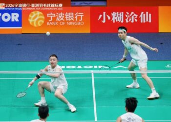 Aaron-Wooi Yik sewaktu beraksi pada pusingan pertama Kejohanan Badminton Asia di Ningbo, China, hari ini. - Ihsan Facebook BAM
