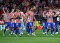 PEMAIN Atletico Madrid meraikan kejayaan mereka mara ke separuh akhir Liga Juara-Juara, semalam. - AFP