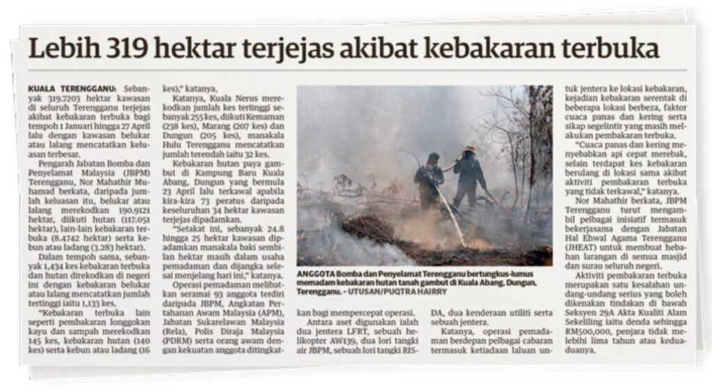 1.3 hektar hutan di Kuala Abang masih terbakar