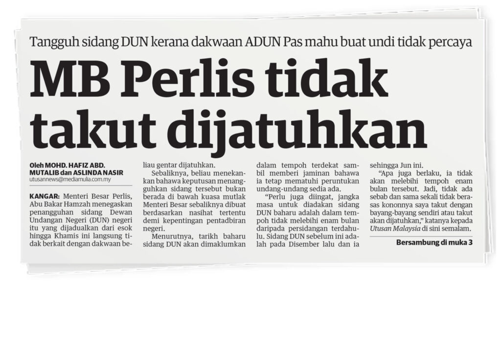 MB beri jaminan sidang DUN sebelum 8 Jun