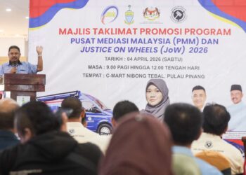 NORAZMI Mohd. Narawi ketika berucap pada Majlis Taklimat Promosi Program Pusat Mediasi Malaysia (PMM) dan 'Justice On Wheel' (JoW) 2026 di Nibong Tebal, Pulau Pinang.-UTUSAN/DANIAL SAAD