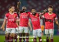 JARINGAN hatrik Mbraga (dua kanan)  membantu Kelantan Red Warriors FC (KRW FC) meraih kemenangan besar dengan membelasah pasukan 'budak U' atau Malaysia Universiti FC 6-0 pada aksi Liga A1 Semi Pro di Stadium Sultan Muhammad IV, Kelantan malam tadi-IHSAN KRW FC