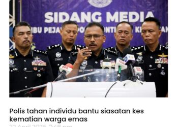 KERATAN laporan polis menahan seorang individu bagi membantu siasatan kes kematian warga emas di Kota Bharu, Kelantan semalam.