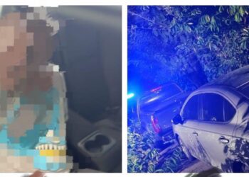 SUSPEK yang bertindak agresif dengan cuba membunuh anggota polis berjaya ditahan bersama kenderaannya di tepi sawah, Jalan Masjid Tok Che Dol, Tanah Merah, Kelantan.-IHSAN POLIS.