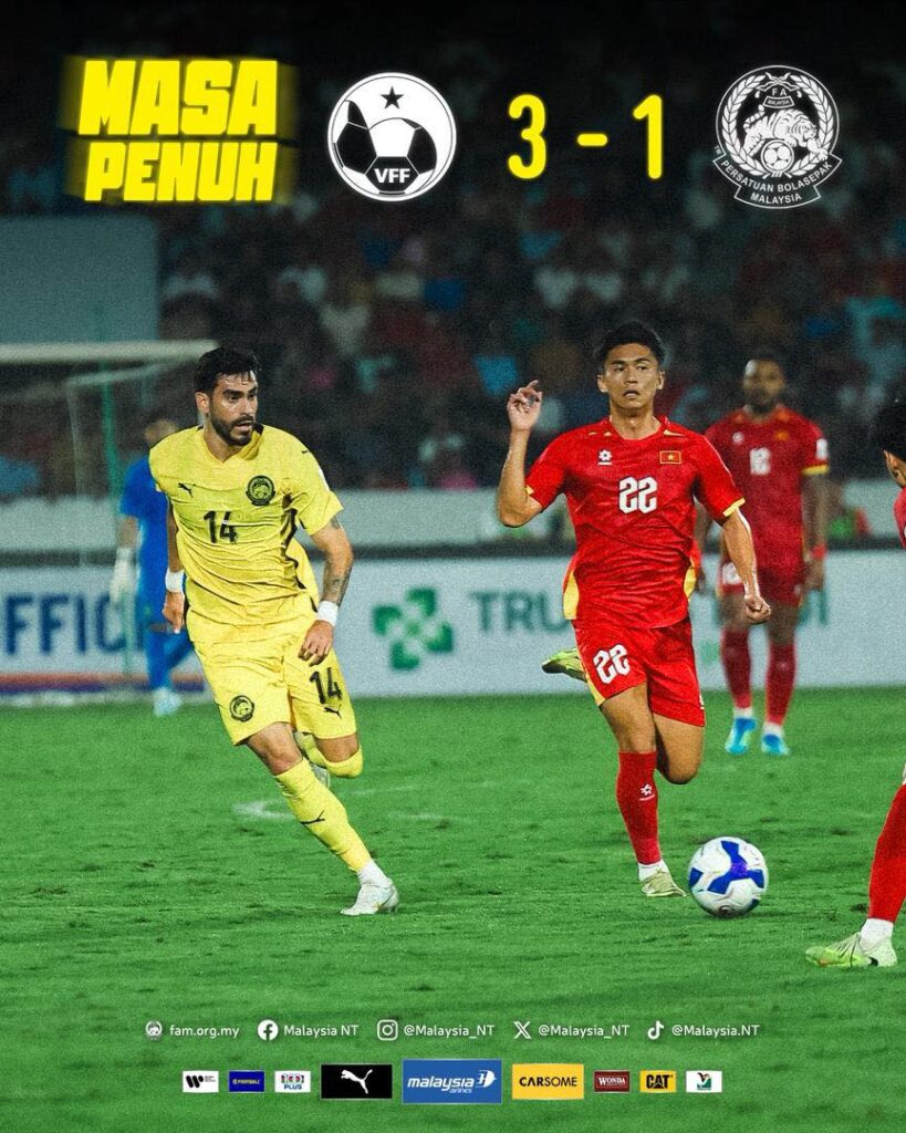 Harimau Malaya tewas 3-1 kepada Vietnam