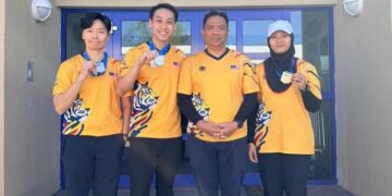 (Dari kiri) Joseline Cheah, Johnathan Wong dan Nurul Syasya Nadhirah Mohd Arifin berkaya meraih pingat pada Kejohanan Lapua IWK Berlin 2026 pada 20 April lalu.