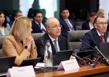 DR. MOHAMMAD Mustafa ketika mesyuarat ke-9 Perikatan Global bagi Pelaksanaan Penyelesaian Dua Negara di Brussel, Jerman.