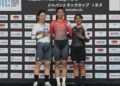 (DARI kiri) pelumba Jepun, Mina Sato, Yuan Li Ying dari China dan pelumba negara, Nurul Izzah Izzati Mohd Asri pada penyampaian hadiah acara keirin wanita Piala Trek Jepun 1 di Velodrom Izu, Shizuoka, hari ini. - IHSAN ARENAMALAYSIA. ASIA