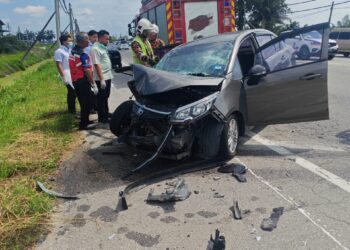 KEADAAN kereta yang terlibat dalam kemalangan mengorbankan pasangan suami isteri warga emas di Batu 5, Jalan Maharajalela, Teluk Intan hari ini.