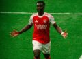 Bukayo Saka kembali beraksi selepas berdepan kecederaan hamstring.-AFP