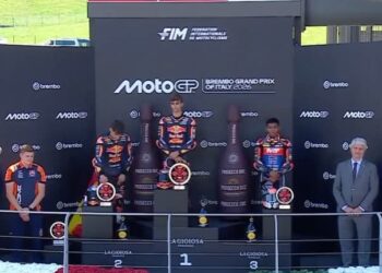 Hakim Danish menamatkan perlumbaan di kedudukan ketiga pada GP Itali di Litar Mugello, Itali, hari ini. - Ihsan Facebook ZK Racing