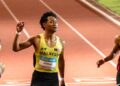 Danish Iftikhar Muhammad Roslee  menamatkan larian di tempat ketujuh acara 100 meter lelaki pada Kejohanan Olahraga Asia Bawah 20 Tahun  di Hong Kong, kelmarin. - UTUSAN