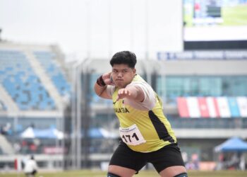 ATLET lontar peluru negara, Jonah Chang Rigan memperbaharui rekod kebangsaan dengan catatan 18.81 meter (m) sekali gus mengatasi 18.78m yang dilakukannya di Sukan SEA Thailand 2025. - OLAHRAGA MALAYSIA