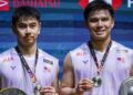 Nur Izzuddin-Goh Sze Fei muncul naib juara selepas tewas kepada Daniel Lundgaard-Mads Vestergaard 16-21, 17-21 pada final beregu lelaki Kejohanan Badminton Masters Malaysia 2026 di Unifi Arena, Bukit Jalil, semalam. - UTUSAN/MUHAMAD IQBAL ROSLI