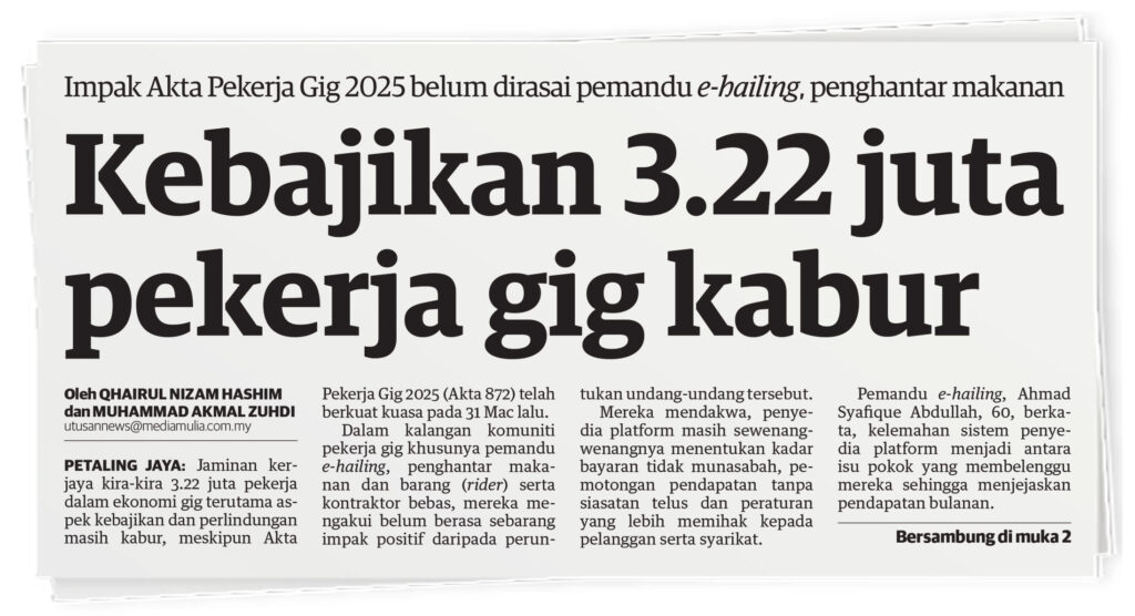Hanya suruhanjaya dapat selesai isu 3.22 juta pekerja gig