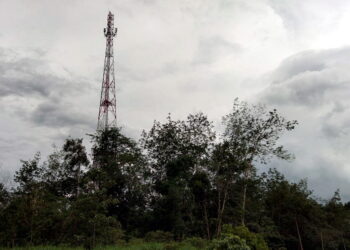 MENARA telekomunikasi untuk kemudahan talian telefon dan internet di Kampung Pagi, Ulu Tembeling, Pahang. – UTUSAN/HARIS FADILAH AHMAD