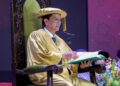 TENGKU Sarafudin Badlishah Ibni Al-Aminul Karim Sultan Sallehuddin berkenan menyampaikan titah ucapan pada Majlis Konvokesyen MSU Ke-37 di MSU, Shah Alam hari ini. - UTUSAN/FARIZ RUSADIO