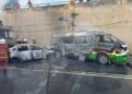TIGA buah kenderaan terbakar dalam satu kemalangan membabitkan lima kenderaan di laluan bawah tanah Udini, Jalan Masjid Negeri, George Town, Pulau Pinang hari ini.-IHSAN JBPM PULAU PINANG