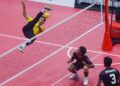 AKSI pemain sepaktakraw kebangsaan, Muhammad Haziq Hairul Nizam, Farhan Adam dan Mohd Azlan Alias ketika menentang pasukan Indonesia pada peringkat separuh akhir  sepaktakraw Regu Berkumpulan pada Kejohanan Piala Dunia Sepaktakraw TM ISTAF 2026 di Stadium Titiwangsa di sini hari ini.-UTUSAN/ SHIDDIEQIIN ZON