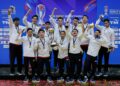 PEMAIN-pemain sepaktakraw negara dinobatkan sebagai juara selepas menewaskan pasukan Thailand pada perlawanan akhir sepaktakraw Regu Berkumpulan pada Kejohanan Piala Dunia Sepaktakraw TM ISTAF 2026 di Stadium Titiwangsa di sini hari ini.-UTUSAN/SHIDDIEQIIN ZON
