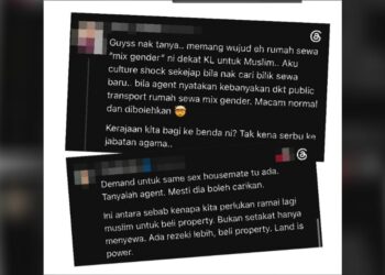 TANGKAP layar perbincangan pengguna media sosial mengenai topik sewa rumah bercampur jantina.