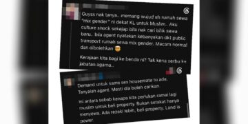 TANGKAP layar perbincangan pengguna media sosial mengenai topik sewa rumah bercampur jantina.