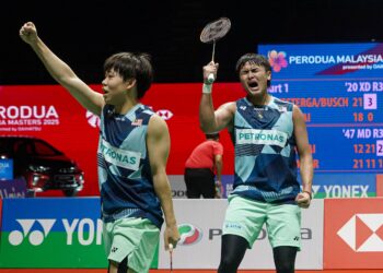 Pemain beregu lelaki Malaysia, Kang Khai Xing (kanan) dan Aaron Tai (kiri).