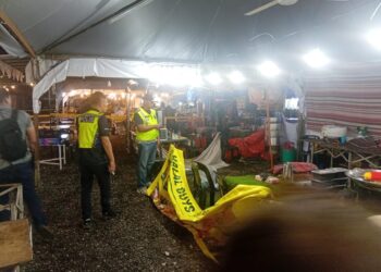 LOKASI kejadian letupan tong gas yang meragut nyawa seorang peniaga di tapak ekspo makanan berhampiran SP Plaza di Sungai Petani.