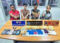 POLIS menahan empat suspek ahli sindiket penyeludupan dadah rentas sempadan dan merampas 30,000 pil kuda dalam operasi di Sungai Golok, Thailand. - IHSAN POLIS