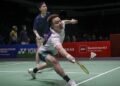 Aaron Chia dan Soh Wooi Yik beraksi dalam sesi penyesuaian gelanggang Kejohanan Badminton Masters Malaysia 2026 di Unifi Arena, Bukit Jalil, semalam. - UTUSAN/MUHAMAD IQBAL ROSLI