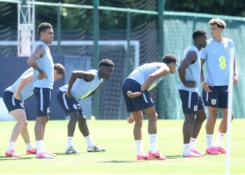 SKUAD England menjalani latihan di Kansas City sebagai persiapan untuk aksi pertama Piala Dunia 2026.-AFP