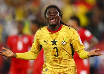 CALEB Yirenkyi meraikan gol yang menghadiahkan kemenangan Ghana ke atas Panama dalam aksi Kumpulan L Piala Dunia 2026 di Stadium Toronto, hari ini. – AFP