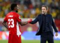 THOMAS Christiansen(kanan) mengakui sukar menerima kekalahan kepada Ghana selepas skuadnya mendominasi permainan dari minit awal-AFP