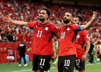 KAPTEN Mesir, Mohamed Salah(kanan) meledak gol kedua Mesir pada aksi piala dunia 2026-AFP